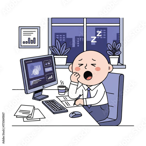 A tired worker trying to complete a task while feeling drowsy.