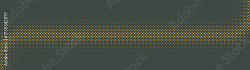 Circular halftone pattern curved border ultra wide 32:9 aspect ratio yellow green vector retro styled conceptual abstract background. Offset half tone ultrawide format retro futuristic technology