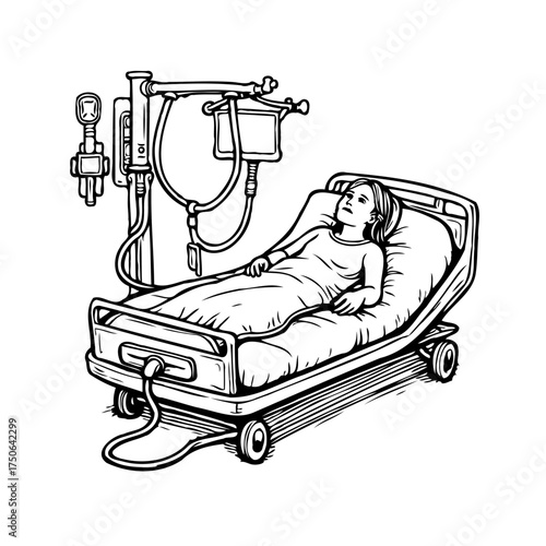 Intensive care patient undergoing treatment in a medical facility setting showcases critical