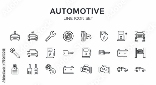 Comprehensive Automotive Line Icon Set: Car Repair, Maintenance, Fuel, and Service Symbols for Web and Mobile Design Projects.