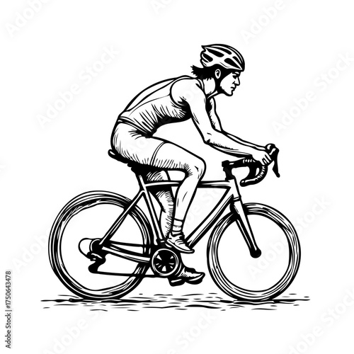 Monochrome cyclist illustration showcases determination and endurance in simple form highlighting