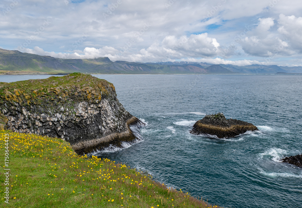 Fototapeta premium Arnarstapi basalt rocks in atlantic ocean in Iceland