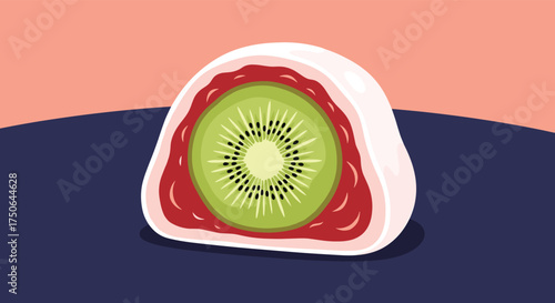 A single slice of kiwi mochi a sweet dessert that is visually appealing and delicious.