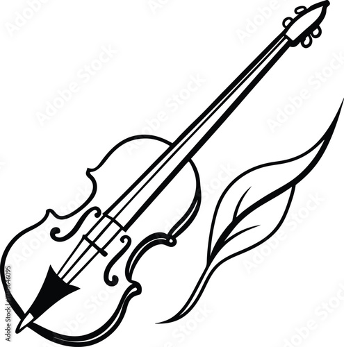 Violin Bow Turning into Feather Line Art Illustration