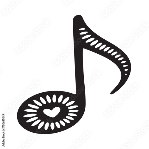 "Hand-Drawn Music Note Silhouette in Doodle Style"