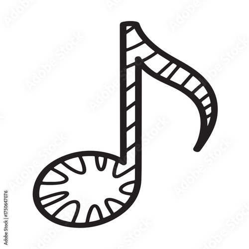 "Hand-Drawn Music Note Silhouette in Doodle Style"