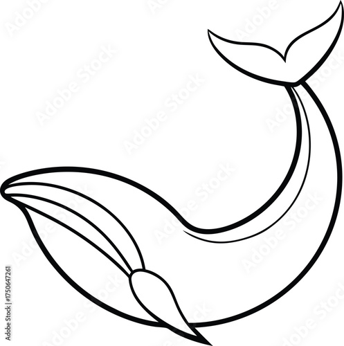 Whale Tail Forming Crescent Moon Line Art Illustration