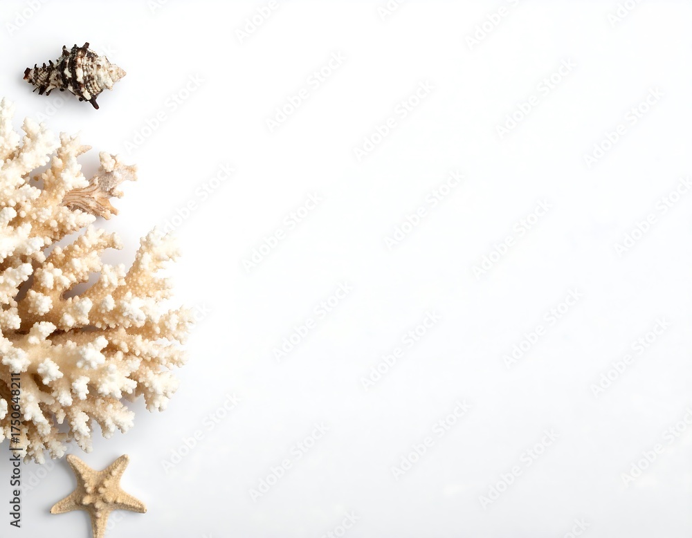 Obraz premium White background with coral and shells
