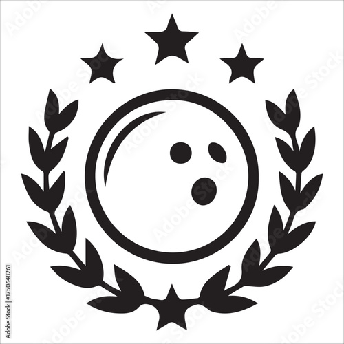 Classic Bowling Ball and Three Pins with Star Emblem