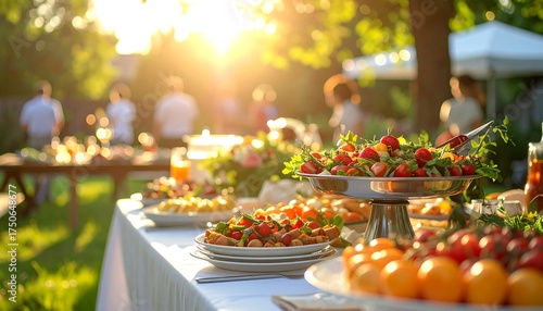 Fototapeta Naklejka Na Ścianę i Meble -  Outdoor food table with a variety of fresh fruits and vegetables