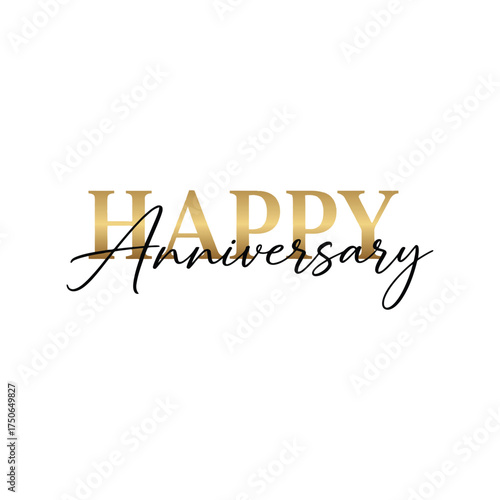 Elegant happy anniversary typographic design golden script celebration card vector