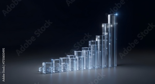 Wallpaper Mural A 3D illustration of a transparent glass bar chart symbolizing business growth, success, and progress. A modern, futuristic design with a glowing light effect on a dark background. Torontodigital.ca