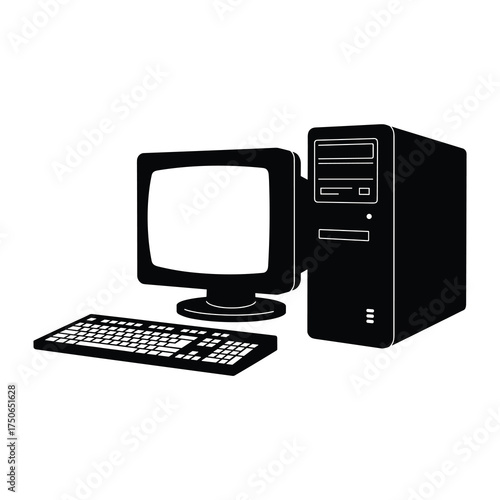Retro Desktop PC Set – CRT Monitor with Tower, Keyboard and Wired Mouse Vector