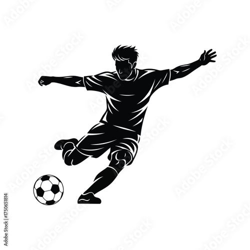 Dynamic silhouette soccer player kicking ball action silhouette athlete kick vector