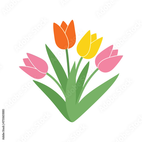 Vibrant spring tulips bouquet fresh floral illustration nature element vector