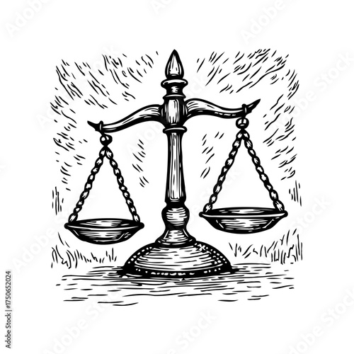 Symbol of equitable justice an hand-drawn balanced scales representing legal equilibrium and