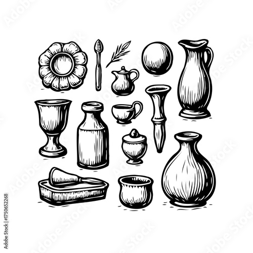 Unique antique pottery assemblage creating a vintage aesthetic with timeless charm and distinctive