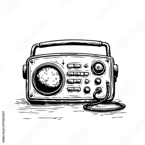 Vintage portable radio illustration for music enthusiasts offering analog listening experience