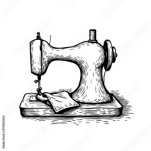 Vintage sewing machine illustration showcasing textile craftsmanship and nostalgic artistry with