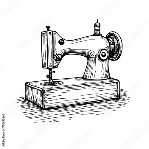 Vintage sewing machine illustration showcasing craftsmanship and nostalgic charm in black and