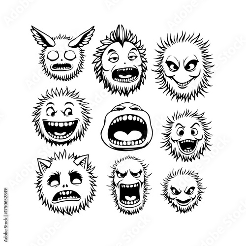 Whimsical and quirky monster character compilation showcasing diverse facial expressions and
