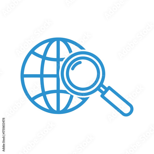 Global search magnifier investigating internet world exploration digital vector