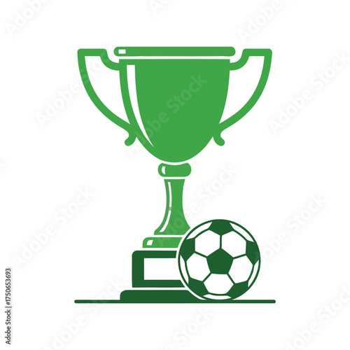 Green soccer trophy and ball champion award sport victory celebration vector