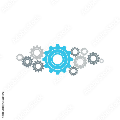 Modern blue gears interlocking mechanical system technology concept digital art vector
