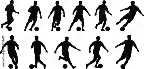 Dynamic soccer player silhouettes collection for sports graphics and designs vector