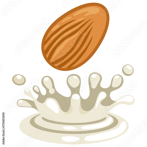 Vector icon of almond milk splash representing vegan drink, dairy alternative and healthy organic beverage concept.