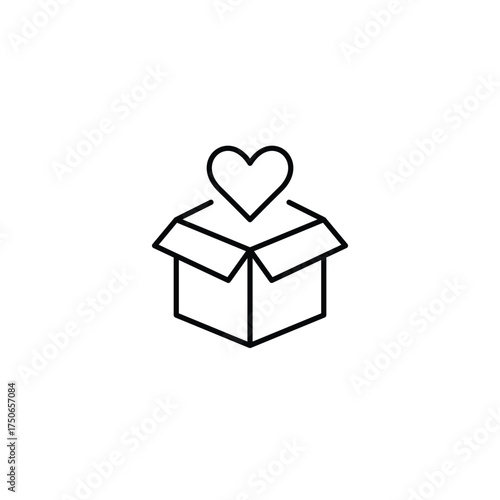 Open box and heart. Delivery with care. Shipment packed with love. Loyalty gifts. Pixel perfect, editable stroke vector icon