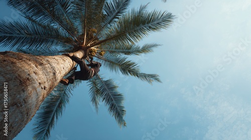 People climbing palm tree