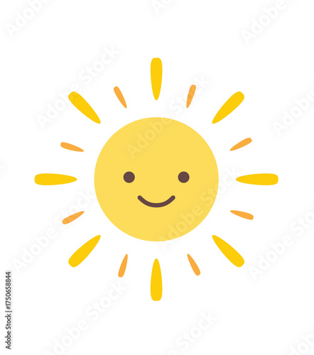 Bild auf Leinwand Smiling Animated Yellow Sun with Orange Rays and Transparent Background