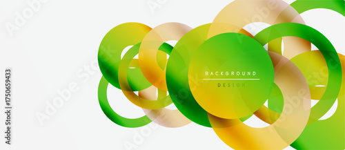 Abstract vector design. Overlapping circles, vibrant yellow, green hues create dynamic composition. Modern, clean aesthetic.