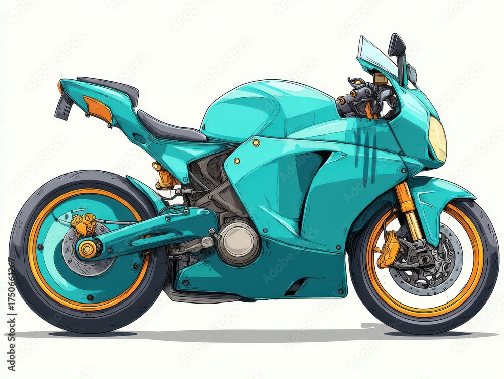 Obraz premium Teal and Orange Custom Motorcycle Illustration