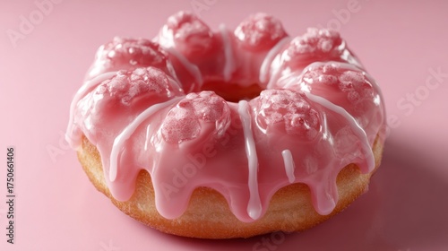 Pink glazed donut on pink background