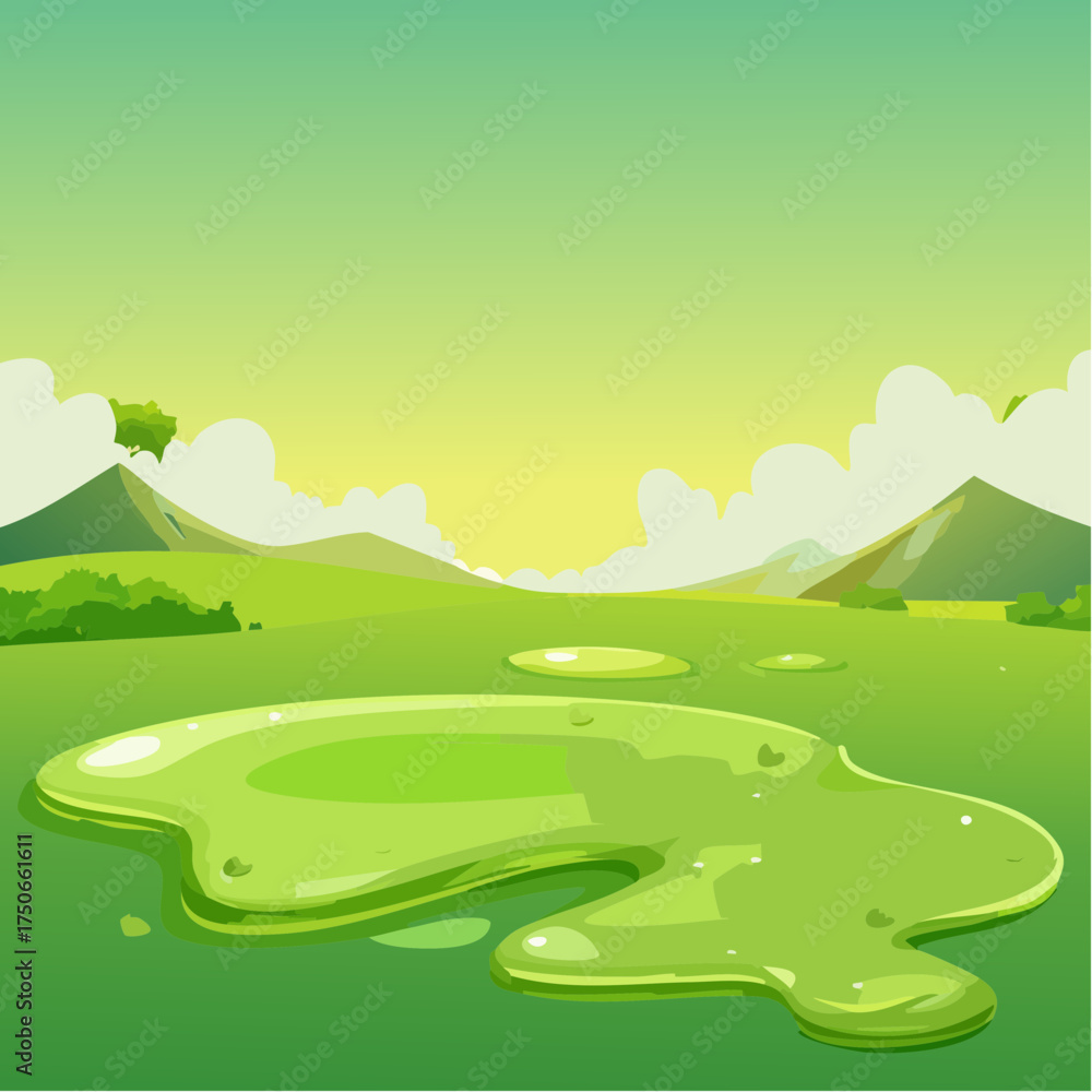 Obraz premium Green slime background, glossy toxic goo banner 