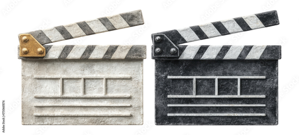Fototapeta premium Vintage Style Movie Clapboard with Black and White Stripes on Transparent Background