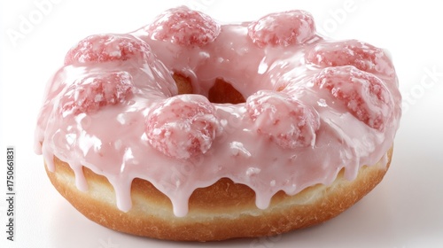 Pink glazed donut with candy