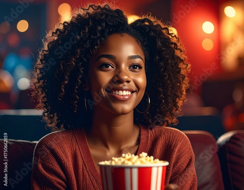 young woman watching movie at the cinema