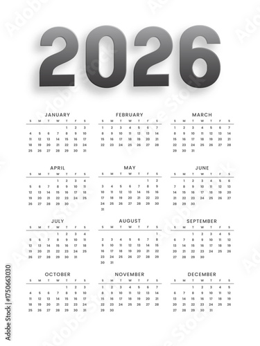 Simple 2026 event planner calendar layout design