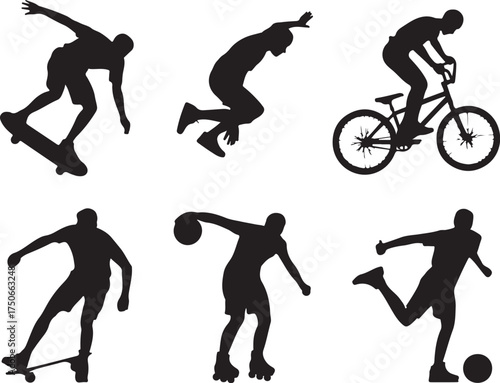 Dynamic athletes in action: skate, bike, ball sports