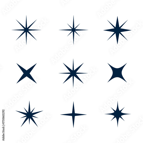 hand drawn sparkling star icon element in set