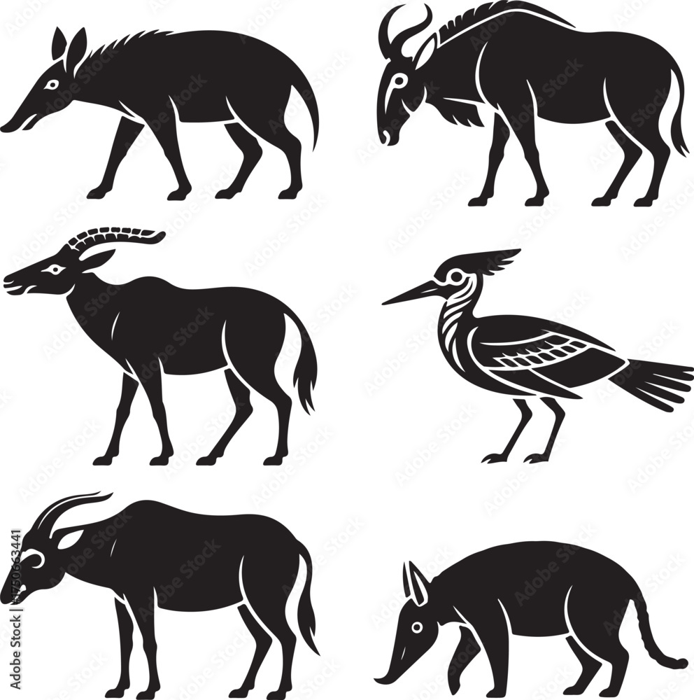 Fototapeta premium African Wildlife Silhouette Collection