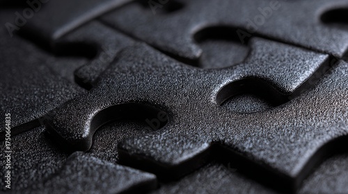 Abstract dark puzzle pieces interlocking in intricate detail, symbolizing connection and problem solving