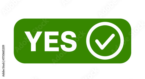 Green "Yes" Icon with Check Mark – Flat Approval and Confirmation Button Design