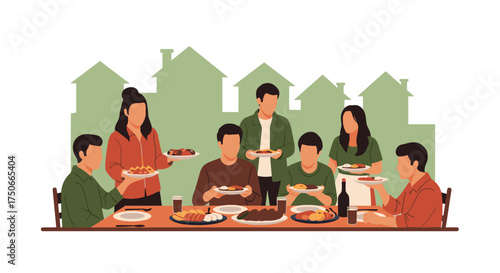 Friends and Family Gathering Together for a Delicious Meal Outdoors