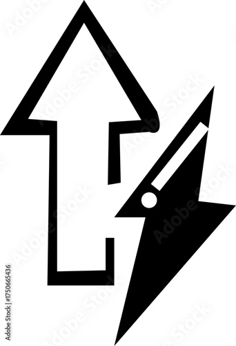 Black lightning bolt electric energy symbol silhouette. High voltage power hazard sign. Flat thunderbolt icon for electricity and speed. Isolated vector, transparent background