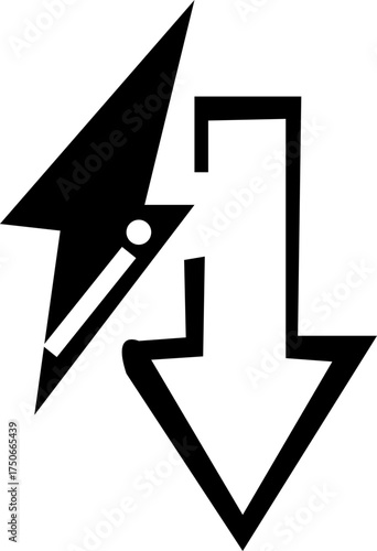 Black lightning bolt electric energy symbol silhouette. High voltage power hazard sign. Flat thunderbolt icon for electricity and speed. Isolated vector, transparent background