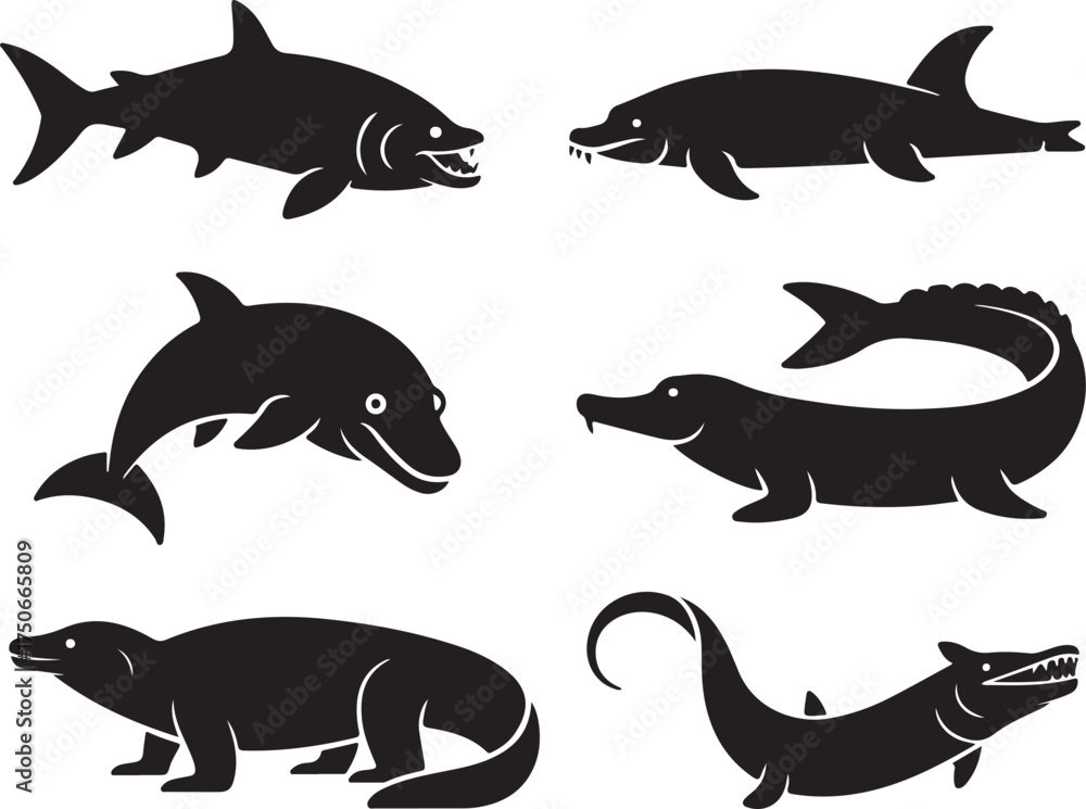 Fototapeta premium Marine creatures collection stylized icons